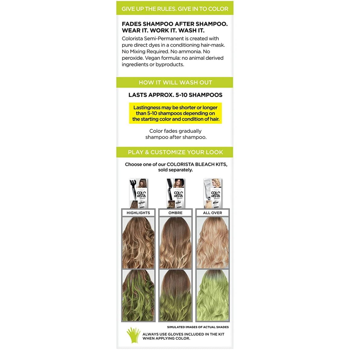 L'oreal Paris Colorista Semi-perm. Hair Dye - Wash Out - Lime Green 