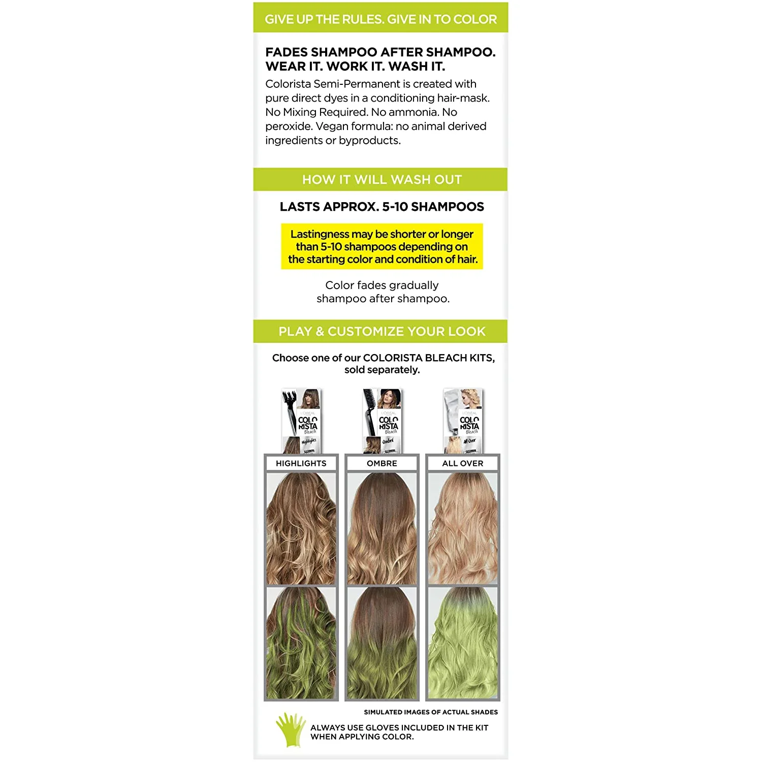 L'Oreal Paris Colorista Semi-Perm. Hair Dye - Wash Out - Lime Green 80ml - Image 4