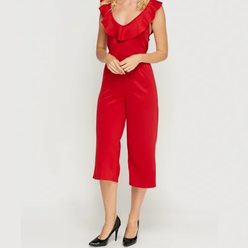 Bella Moda - Frilled Crop Wide Leg Jumpsuit