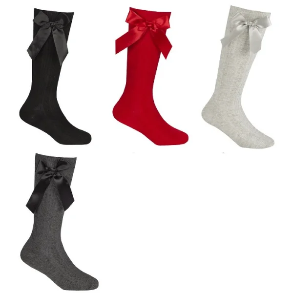 Cottonique Bow Cable Knee High Socks - Pack of 4