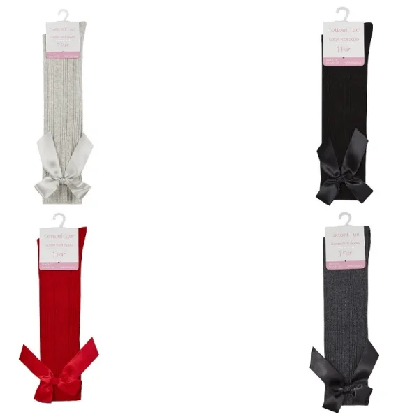 Cottonique Bow Cable Knee High Socks - Pack of 4 - Image 3