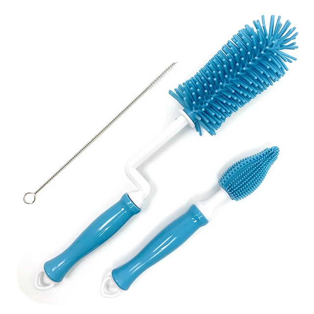 3 Pcs Silicone Rubber Baby Bottle Cleaning Brush Sets